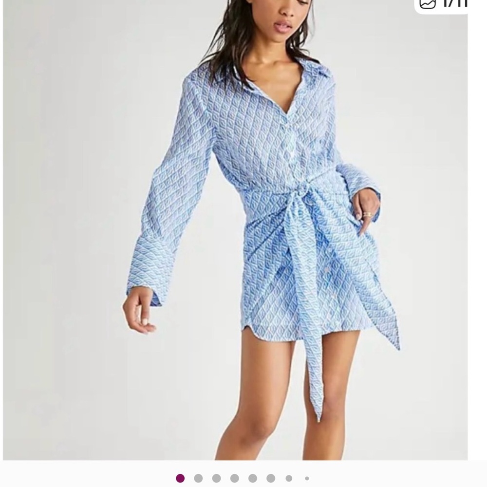Free People Blue Patterned tie waist dress free